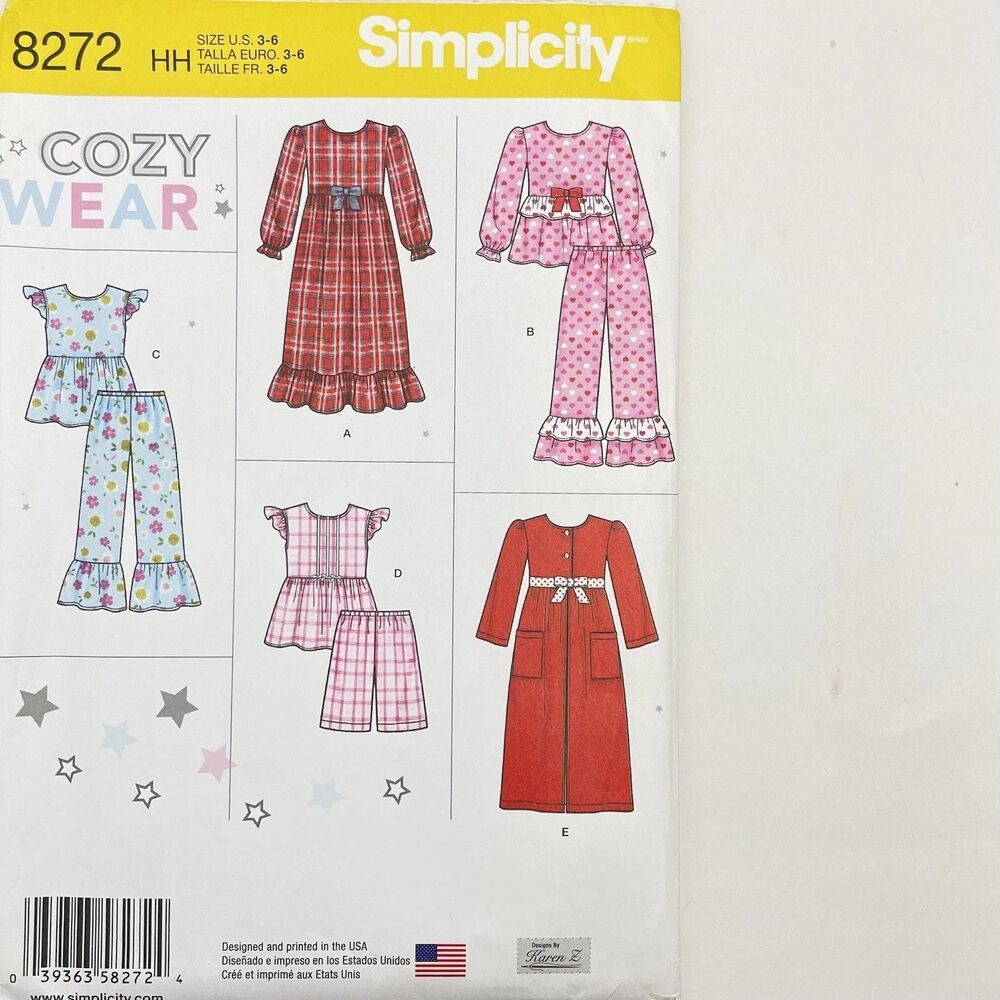 Pattern Girls Sz 3-6 HH Pajamas Robe Cozy Wear Sleep Wear Simplicity 8272 New/Un